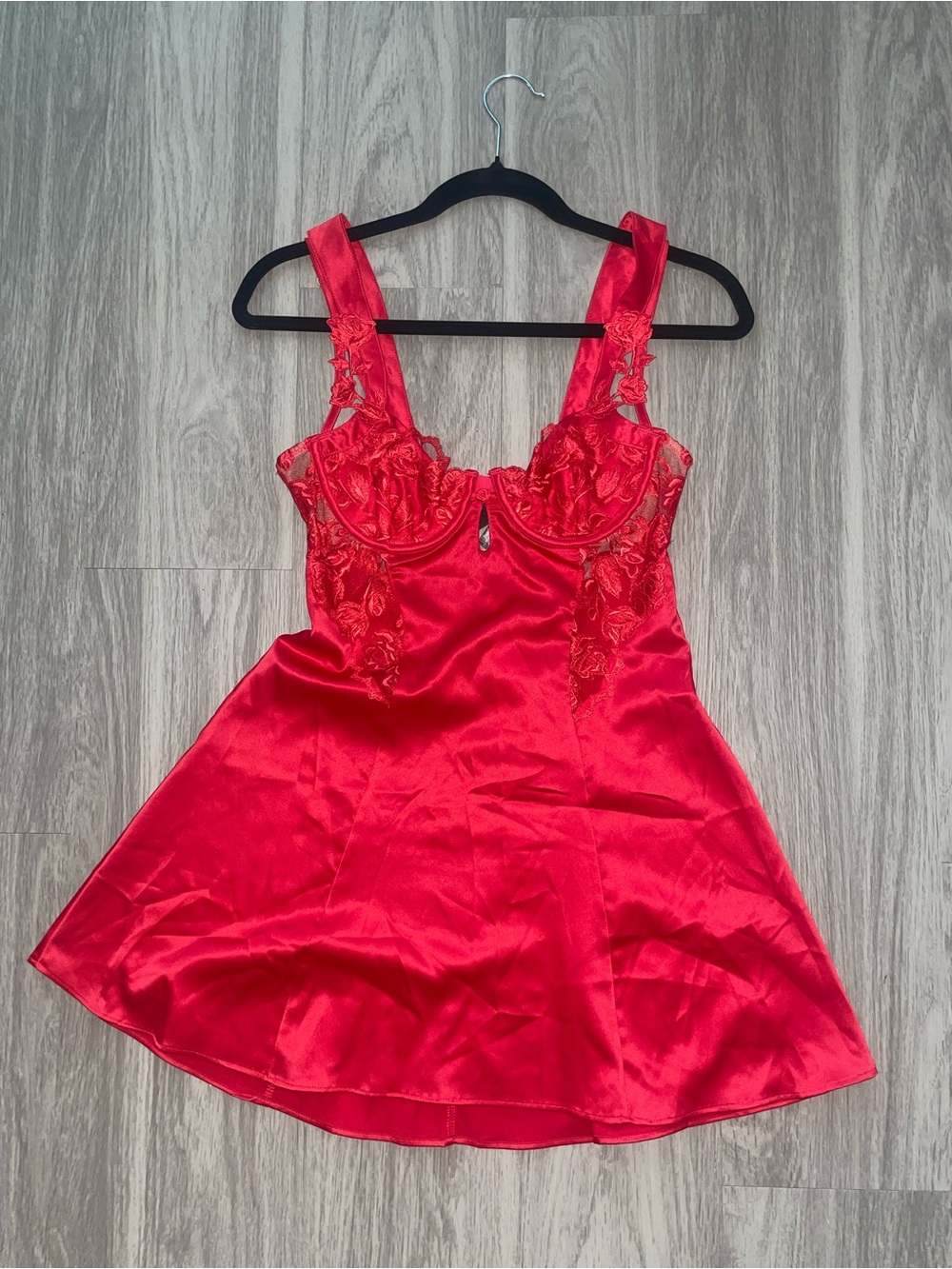 Red Satin Lace Chemise Nightdress